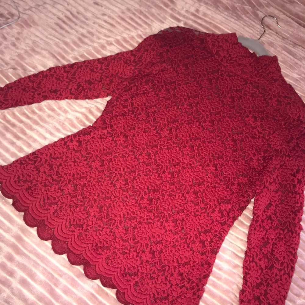 Red laced Mock Neck Shirt